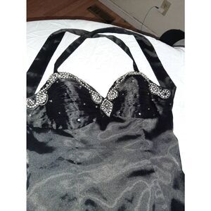 Size 10 Cinderella Black Rhinestone Halter Strap Maxi Mermaid Floor Length Train